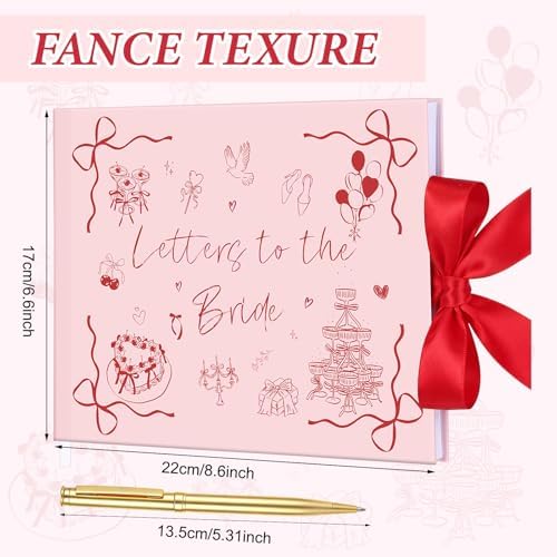 Wedding Guest Book Letters to Bride 8.5x7 Inch,Pink,Bow - Image 2