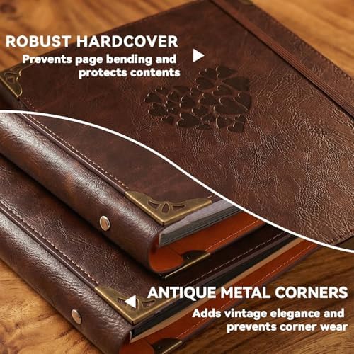 Vintage PU Leather DIY Scrapbook, 6-Ring Refillable 180° Lay Flat Photo Album Holds 220 4x6 Photos, 25 Blank Pages, Gift for Wedding Baby Travel Family- Brown - Image 6