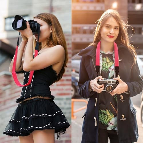 FIEIL Neck Strap Silicone Camera Straps - Padded Camera Strap, 1.5" Wide Adjustable Nylon Shoulder Strap - Compatible with Canon, Nikon, Sony, and More DSLR and Mirrorless Cameras (Fuchsia) - Image 2