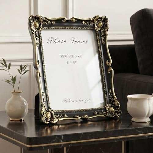 Cuspin 8x10 Picture Frame Black and Gold Vintage Ornate Resin Frame - Image 4