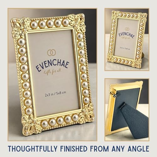 2x3 Mini Picture Frame: Faux Pearls + Gold Detailing - Image 7