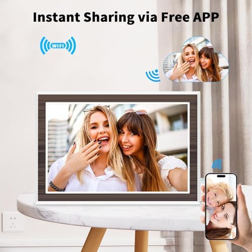 Digital Picture Frame 10.1 Inch, WiFi Digital Photo Frame with 16GB Storage, IPS HD Touchscreen, Instant Photo & Video Upload via Uhale APP, Wall-Mounted, for Mom, Housewarming Wood - Image 2