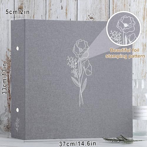 Lanpn Scrapbook Photo Album 12x12 2 Packs, Linen Cover Archival Acid Free Top Load 3 Ring Binder Folder Photo Book 12 x 12 with 30 Plastic Sleeves 60 Pages Grey - Image 2