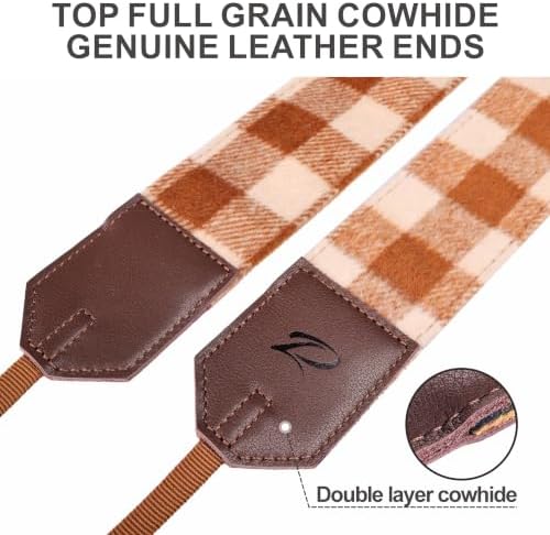 Padwa Lifestyle Camera Strap - 2" Full Grain Leather Ends Camera Straps for Photographers, Unique Vintage Cashmere and Soft Suede Fabric Padded Strap Quick Release fits All Cameras(Beige Brown Check) - Image 3