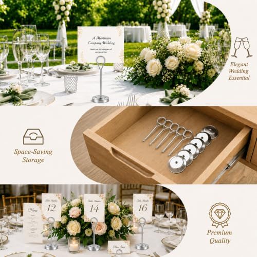 Radezon 12 Pcs Silver Table Number Holders, 4 Inch Tall Place Card Holders for Table, Sturdy Photo Picture Holders with Anti-Tip Base for Wedding Reception, Party, and Event Centerpiece - Image 6