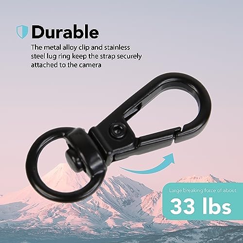 Foto&Tech Small Quick Release Adapter Clip for Camera with Round Lugs for Camera Strap, 33lb Breaking Force (1 Set, Black) - Image 3