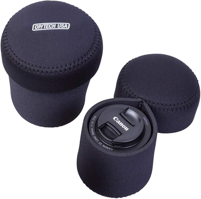 OP/TECH USA Fold-Over Neoprene Lens Pouch – Camera Lens Case for safe Lens Cover storage, Great for Photography & outdoor shoot, Keeps your Lens secure with No-Lose Lid-306 (Black) - Made in USA - Image 2