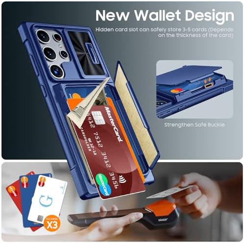 GooseBox for Samsung Galaxy S24 Ultra Wallet Case with RFID Blocking Card Holder, Camera Cover and Kickstand, Full Body Shockproof Wallet Case for S24 Ultra 6.8Inch 2024 for Women Men-Blue(Upgraded) - Image 3