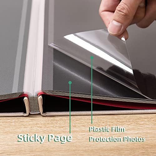 Large Photo Album Self Adhesive for 4x6 8x10 Magnetic Scrapbook DIY 60 Black Sticky Pages Beige Linen Cover Photo Album - Image 5