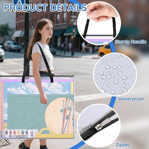 ZKOO 20x26 Inches Art Portfolio Case, Mesh Folder Poster Storage Bag, Black - Image 3