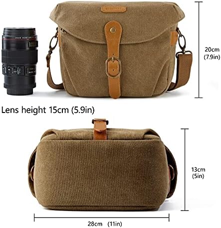 BAGSMART Canvas Crossbody Camera Bag with Rain Cover for Women Men, Khaki - Image 6