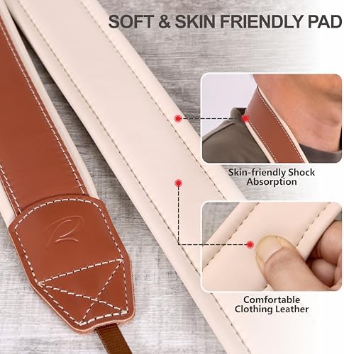 Padwa Lifestyle Tan Top Leather Camera Strap - 1.77" Wide Full Grain Cowhide Camera Straps with Soft Skin Friendly Neck & Shoulder Leather Padded Comfort for Extended Photography by Photographers - Image 3