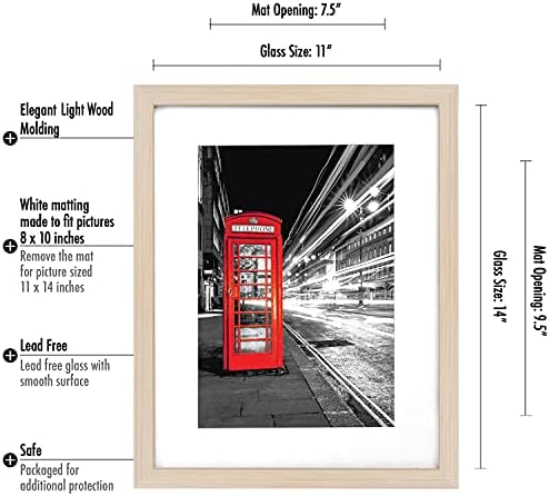 Americanflat 11x14 Picture Frame 2-Pack - Matted to 8x10 - Light Wood - Image 7