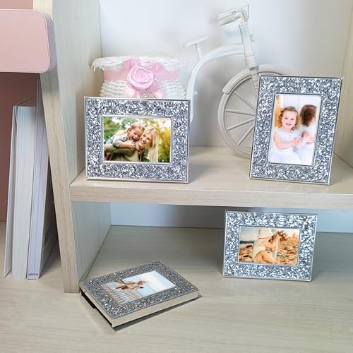 2x3 Picture Frames, Small Real Glass Frame, Glitter Mini Photo Frames for Tabletop, Classy Home Décor & Gift (Silver, 4 Pack) - Image 4