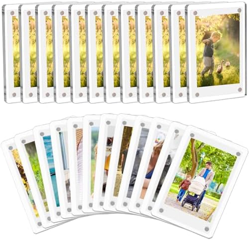 24 Packs Acrylic Magnetic Photo Frame for Refrigerator Double Sided Magnetic Polaroid Frames for Pictures Instax Mini Frame Super Clear 2.36 x 3.54 Inch by COYMOS