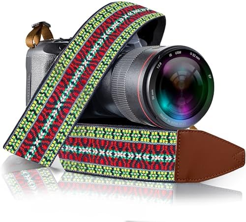 Art Tribute Camera Strap - Shoulder, Crossbody & Neck Camera Strap for Photographers, Fits All Cameras, Canon Nikon Sony Fujifilm, Padded Strap W/Quick Release, Embroidered Cotton & Leather Ends by ArtTribute