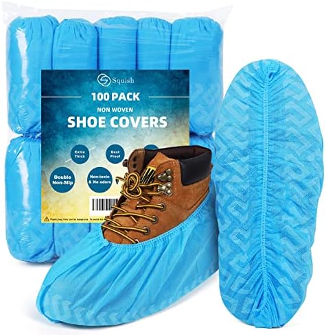 squish Shoe Covers Disposable Non Slip, Thick Extra Disposable Boot Covers Slip Proof Shoe Cover for Indoors Outdoors Recyclable Durable Protector Covers Fits Virtually Most Shoes 100 Pack(50 pairs) by squish