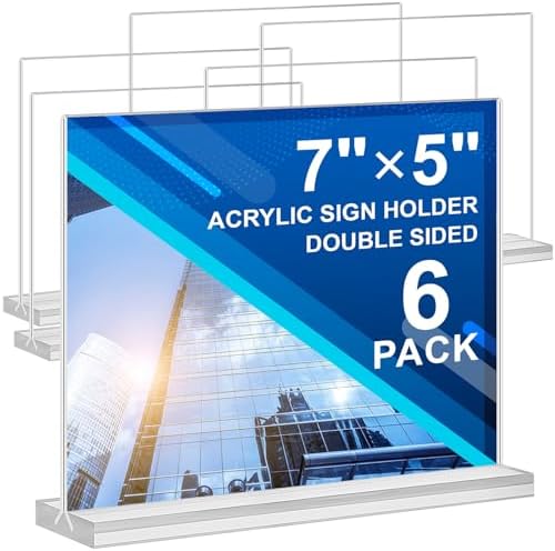 Acrylic Sign Holder 7x5,6 Pack Clear Sign Holder Double Sided Table Menu Horizontal Desktop Display Stand Paper Flyer Holder Tabletop Sign Holder Suitable for Restaurants, Office, Store, Hotels by DunGu
