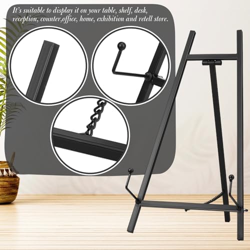 Leinuosen 2 Pcs Metal Easel Stand 16.5" H x 8.7" W x 4.3" D Table Top Easel Stand for Display Tripod Art Picture Mirror Modern Plate Holder for Display Book Photo Wedding Sign (Black) - Image 3