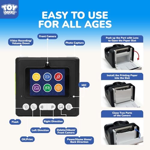 TOY Life Kids Instant Print Camera, 1080P, Ages 3-12, Black - Image 6