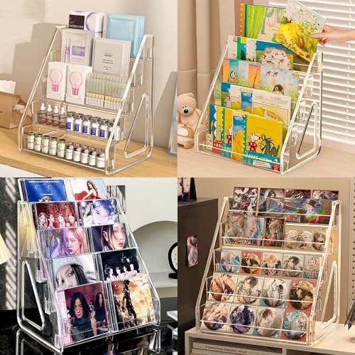 5 Tier Card Stand, 2 Pack Clear Card Display for Greeting Cards, Postcards, Stickers,Sports Cards,Trading Card,Tiered display rack,Retail Photos Shelf for Vendors Craft Collection Show (2Pack-5Tier) - Image 5