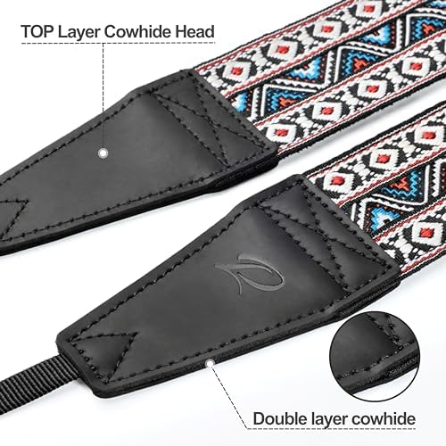Padwa Lifestyle Boho White Camera Strap - 2" Full Grain Leather Ends Camera Straps for Photographers, Vintage Embroidered Cotton Weave Soft Suede Fabric Padded Strap Quick Release fits All Cameras - Image 2