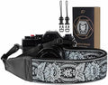 Padwa Lifestyle Camera Strap - 2" Full Grain Leather Ends Camera Straps for Photographers, Vintage Embroidered Cotton Weave Soft Suede Fabric Padded Strap Quick Release fits All Cameras by PadwaLifestyleCameraStrap