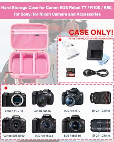 RAIACE Hard Carrying Case Compatible with Canon EOS Rebel T7/ T100/ T6/ R100/ R50/ R5/ R7/ R8, for Sony, for Nikon Camera. Large Capacity Camera Bag for Lens, Cables, Cards and Accessories. - Pink - Image 2