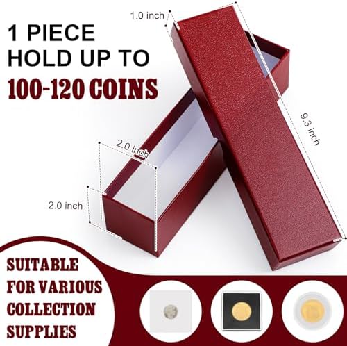 Teling 8 Pcs 2x2 Coin Storage Collectors Box, 9 x 2 x 2 Inches, Dark Red - Image 2