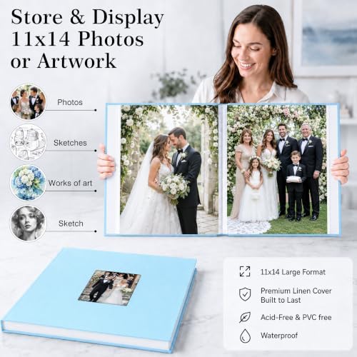 Aevdor 11x14 Photo Album and Art Portfolio, 64 Photos, Linen Cover, Blue - Image 2