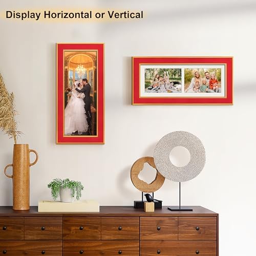 Suede 6x15 Picture Frame Display 2 Opening 5x7 Double Picture Frames Collage Wall Decor with Mat,Multi Photo Frame for Plexiglass,Wall Decor,1Pack,Red - Image 6