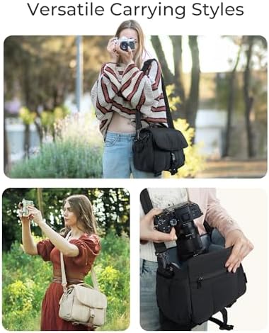 BAGSMART Small Camera Bag, DSLR Camera Case for Camera Lens & Accessories, Ultra-Light Compact Crossbody Camcorder Bags with Rain Cover/Tripod Straps, Camel - Image 6