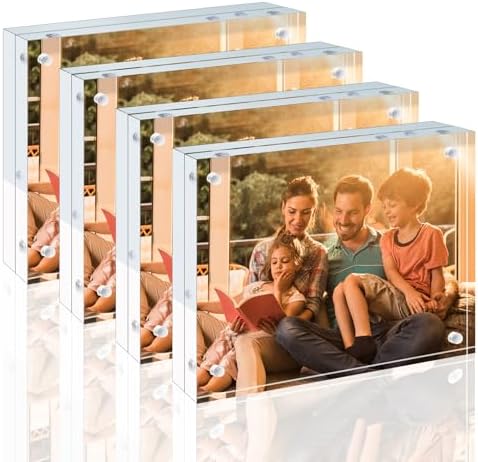 Egofine 3.5x5 Acrylic Frame 4 Pack, 20mm Thicker Frameless Clear Picture Frame, Double Sided Magnetic Picture Frame, Free Standing Desktop Display by Egofine