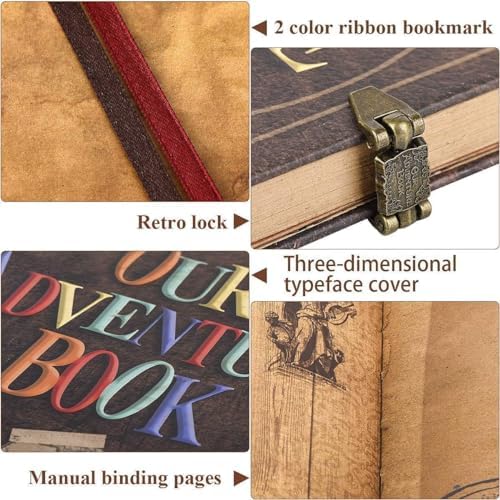 Adventure Book 148-Page DIY Handmade Scrapbook with Retro-Style Embossed Letter Cover - Perfect Travel Diary & Memory Album for Couples,Inspired by the 'Up' Saga,Ideal for Anniversaries & Weddings - Image 3