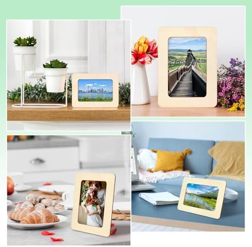 VOKOY 30 Pack Wooden Picture Frames for Crafts, 4" x 6" Photos DIY Wood Frames for Crafting,Unfinished Standing Photo Frames DIY Crafts Wood Decorate for Birthday Party Gifts - Image 4