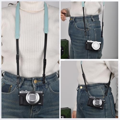 VOVMOEYA Camera Neck Strap,G7X MARK III body strap PU Shoulder Adjustable Strap for photographers for Fujifilm/for Nikon/for Canon/for Sony/for Minolta/for Panasonic/SLR/DSLR Cameras Texture-Blue - Image 4