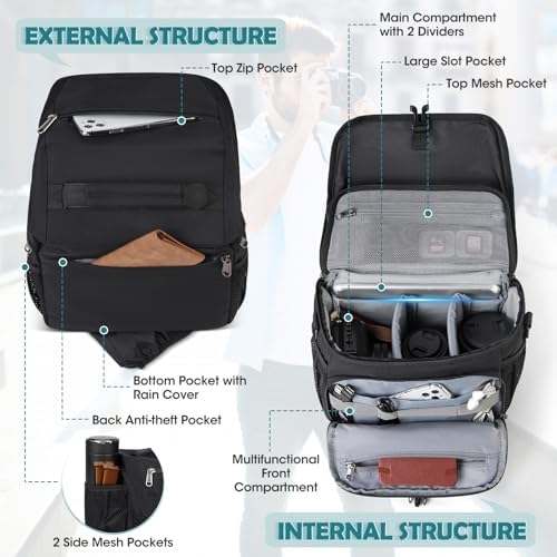 RAINSMORE Camera Bag, DSLR SLR Mirrorless Camera Case for Photographer - Image 2