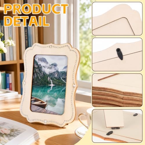 VOKOY 10 Pack Wooden Picture Frames for Crafts, 4" x 6" Photos DIY Wood Frames for Crafting,Unfinished Standing Photo Frames DIY Crafts Wood Decorate for Birthday Gifts, Vintage Shape - Image 3