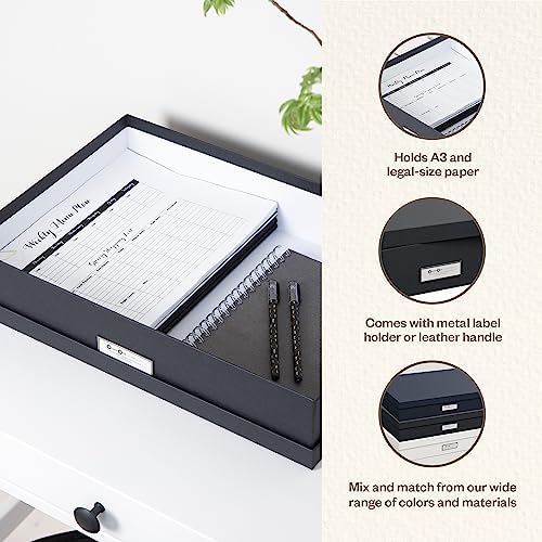 Bigso Sverker Fiberboard Legal and Art Storage Box - Scrapbook Storage Box for Loose Papers and More - Durable Document Boxes with Lid and Metal Label Holder - 17.1 in x 12.2 in x 3.3 in - Dark Grey - Image 4