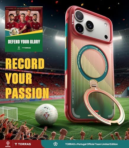 TORRAS World Cup Inspired, Official Portuguese Football Federation Limited Edition, Ostand Q3 Air for iPhone 17 Pro Max Case, 360 Magnetic Stand, Fit for MagSafe, Mil-Grade Drop Tested, Glory Slash - Image 2