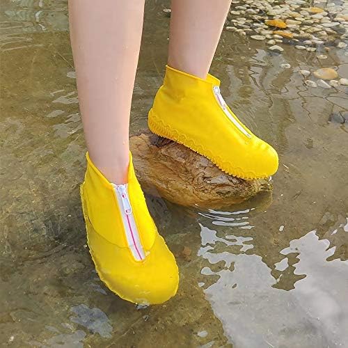 Shiwely Waterproof Shoe Covers, Silicone Reusable Shoe Cover Non-slip Durable Zipper Elastic Rain Cover Protection for Men Women (M (Women 5-7, Men 5-6), Yellow) - Image 2