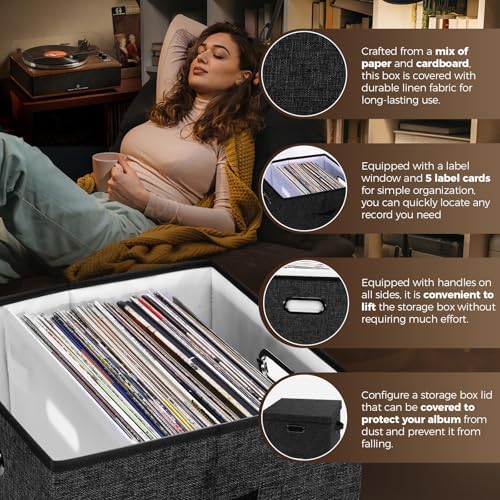 Vinyl Record Storage Box Set of 2 - Album Storage Holds 100+ Single Records - Image 4