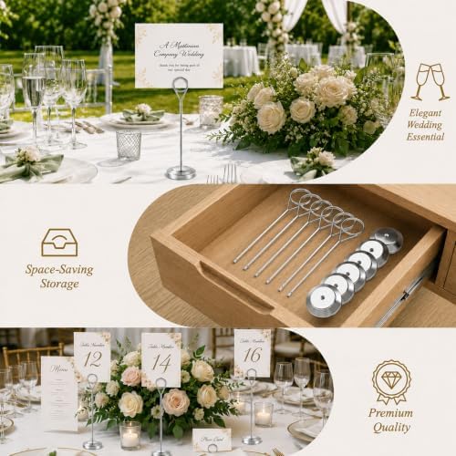 Radezon 12 Pcs Silver Table Number Holders, 6 Inch Tall Place Card Holders for Table, Sturdy Photo Picture Holders with Anti-Tip Base for Wedding Reception, Party, and Event Centerpiece - Image 6
