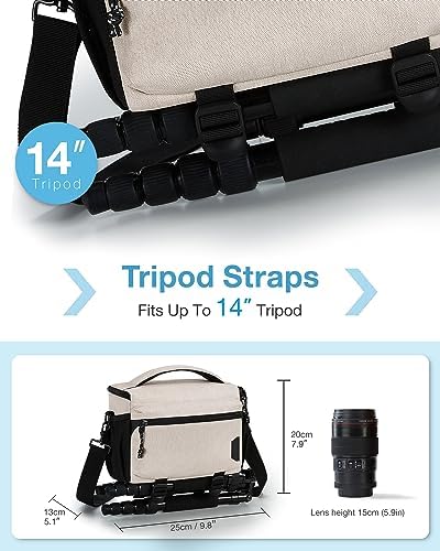 BAGSMART Camera Sling Bag with Tripod Holder & Rain Cover, Ivory White - Image 4