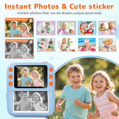 Instant Print Camera for Kids, Christmas Birthday Gifts for Girls Boys, 1080P Instant Digital Print Cameras for Toddler,Portable Toy for 4 5 6 7 8 9 10 Year Old Girl with 32GB SD Card，Light Blue - Image 3