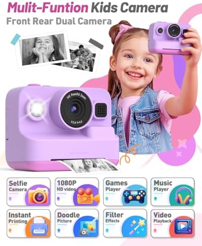 Yehtta Kids Instant Print Camera,Dual-Lens Selfie Camera for Kids, Purple - Image 2