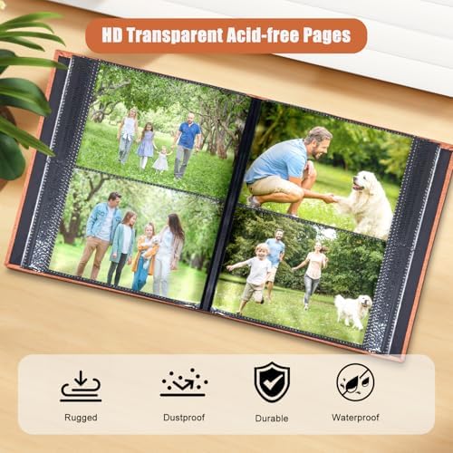 Photo Album 4x6 with 200 Pockets, Slip-in Picture Albums, Linen Cover Memory Book with Front Window, Black Page Vertical Photo Book for Wedding, Family, Anniversary, Baby, Vacation(Orange) - Image 2