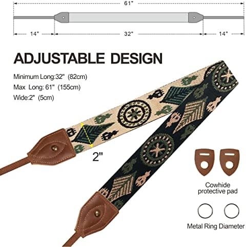 Padwa Lifestyle 2" Wide Classic Crazy Horse Art Cowhide Head Cotton Camera Straps for Photographers - Image 6