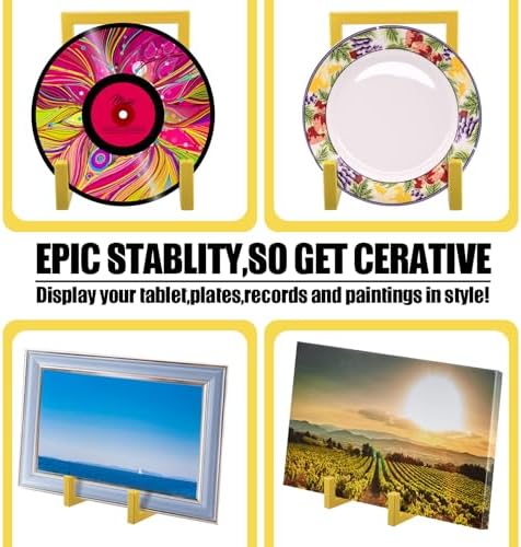 2 Pcs Large Plate Stands for Display Metal Frame Holder, Gold, 8 Inch - Image 4
