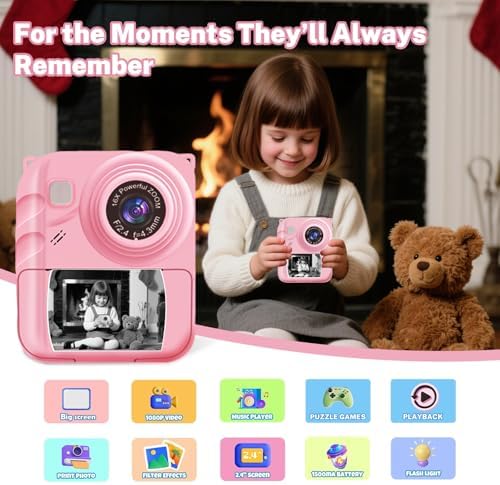 Instant Print Camera for Kids, 1080P Video Camera with 3 Print Rolls - Image 2